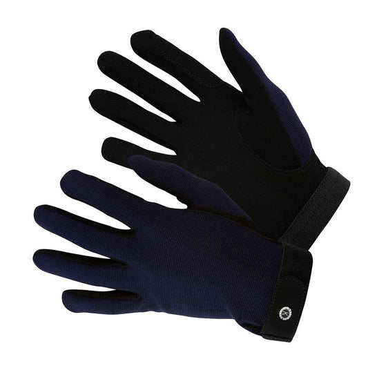 Donkerblauwe rijhandschoen met zweetabsorberende handpalm en klittenbandsluiting voor alle disciplines
