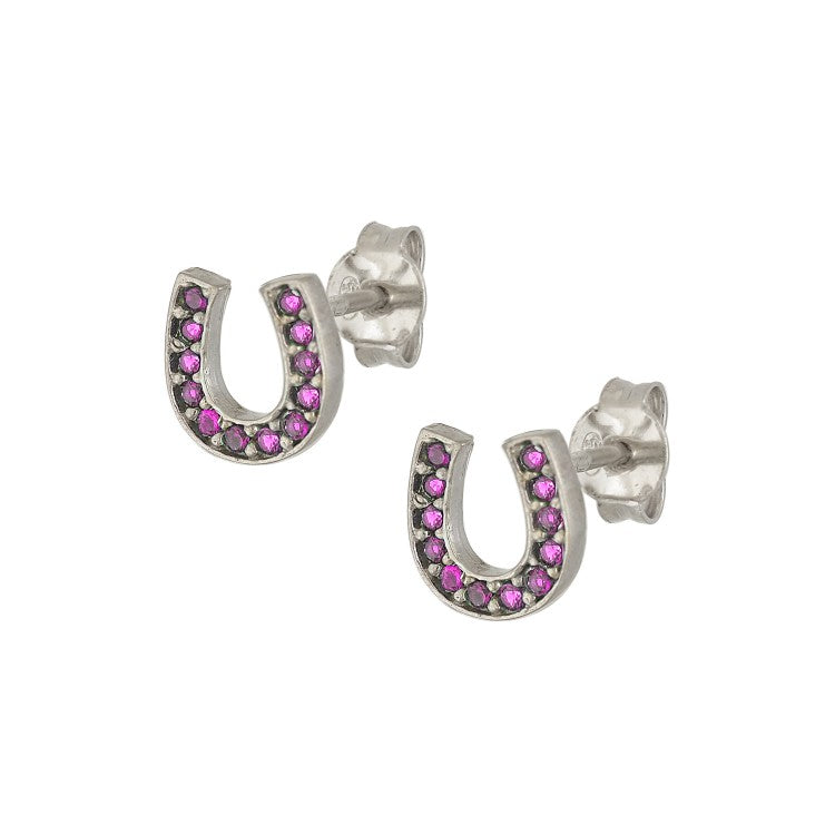 Oorbellen Hoefijzer - Zilver - paars