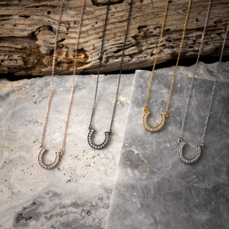Hoefijzer met zirkonen halsketting - zilver