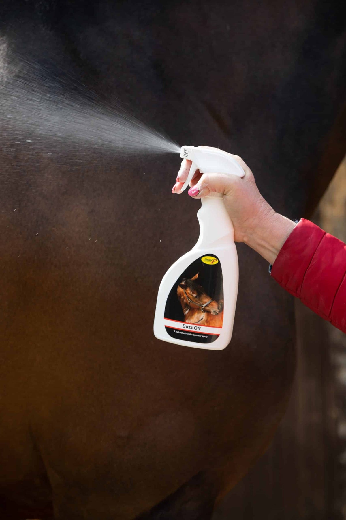 Zomerspray op basis van citronella-olie die het paard beschermt tegen vliegen en insecten
